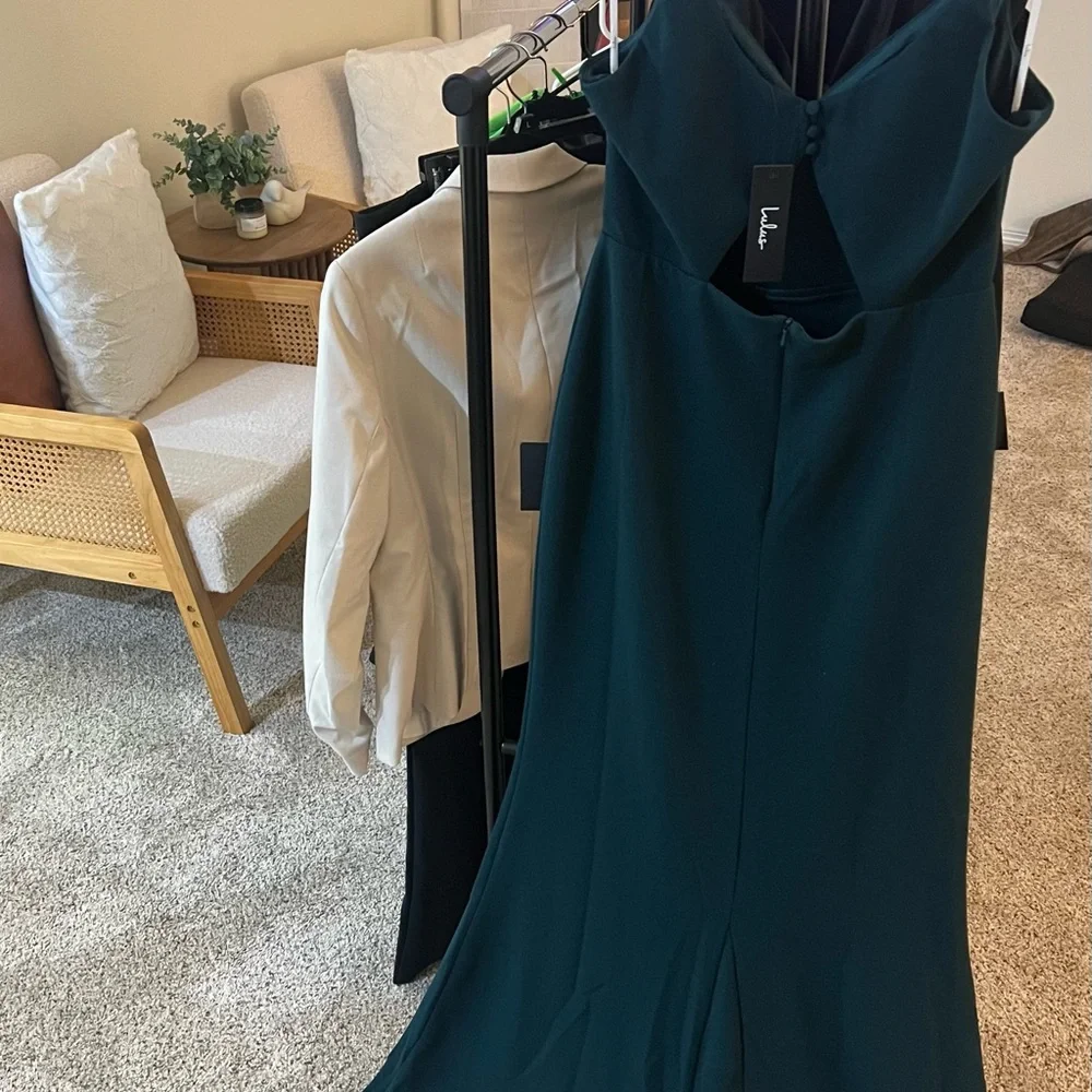 Lulus Moments Of Bliss Forest Green Backless Mermaid Maxi Dress - Size L - Picture 4 of 12